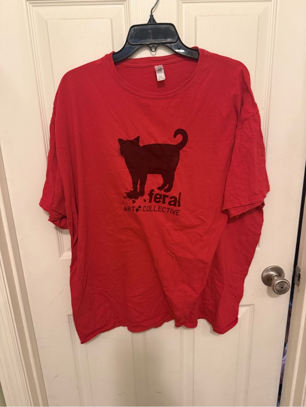 Gildan Red T-Shirt with Black Cat Graphic